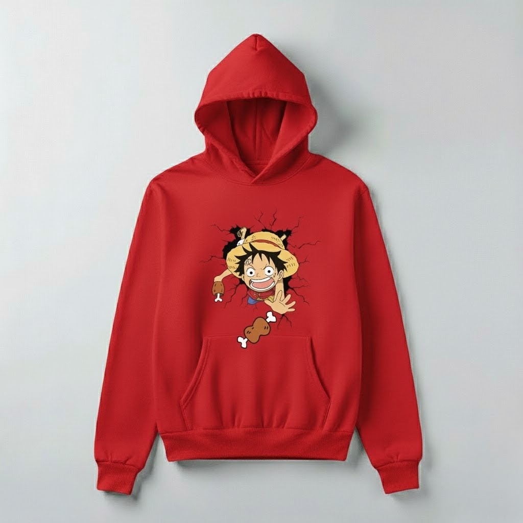 One Piece Luffy Printed Pullover Hoodie – Show Your Pirate Spirit! 🏴‍☠️